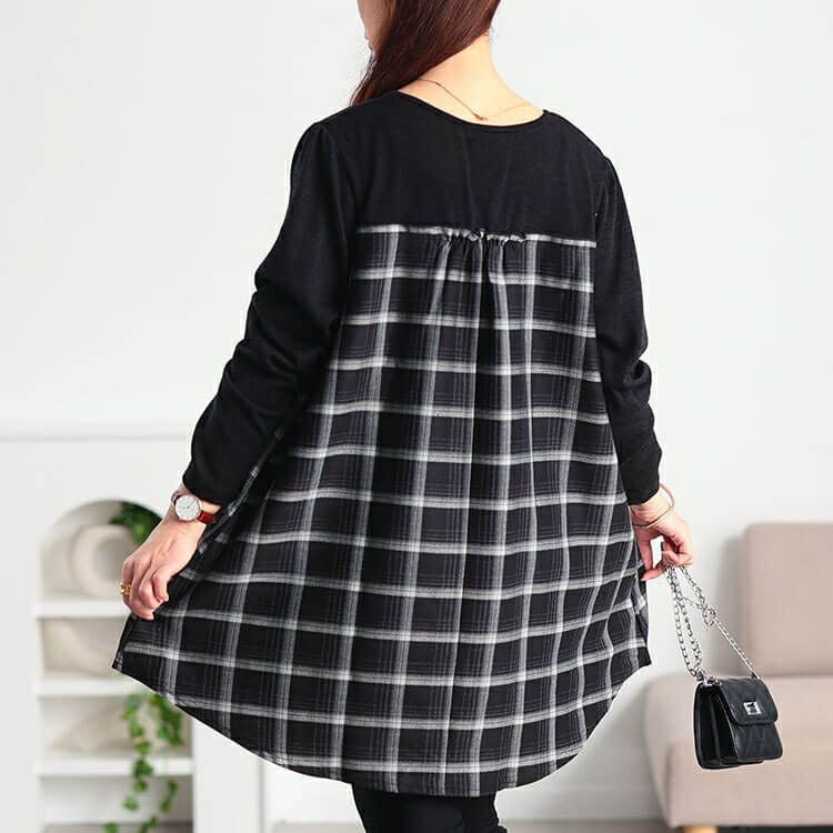 大きいサイズ レディース チェック柄切り替えチュニック cast-5558021