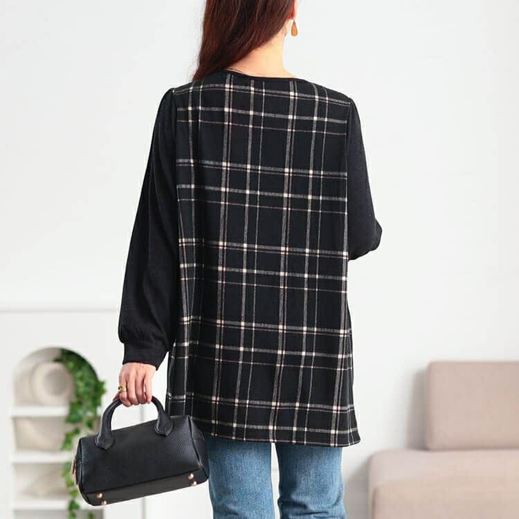 大きいサイズ レディース 静電気防止チェック柄ペプラムチュニック cast-5558020