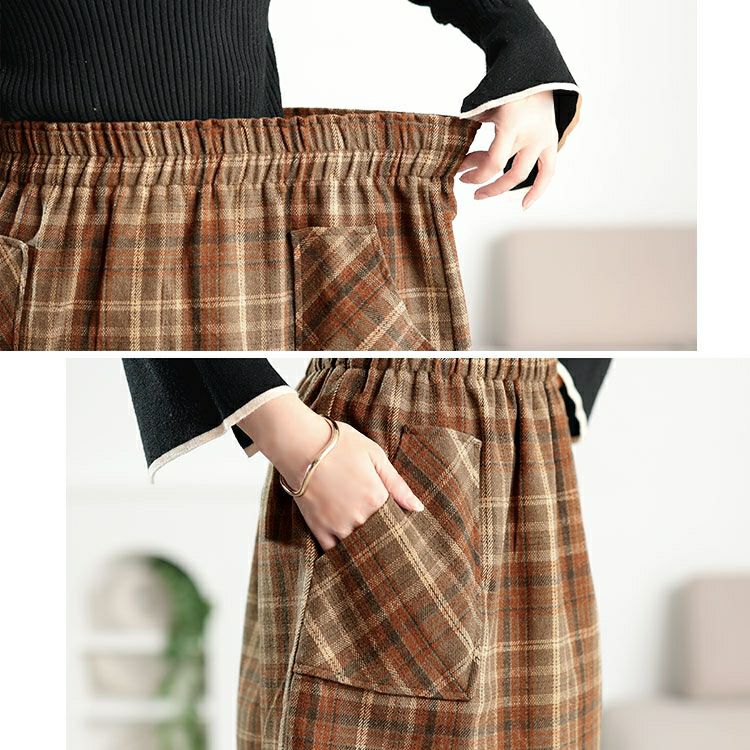 大きいサイズ レディース ウール風チェック柄ミニスカート tani-25278ll