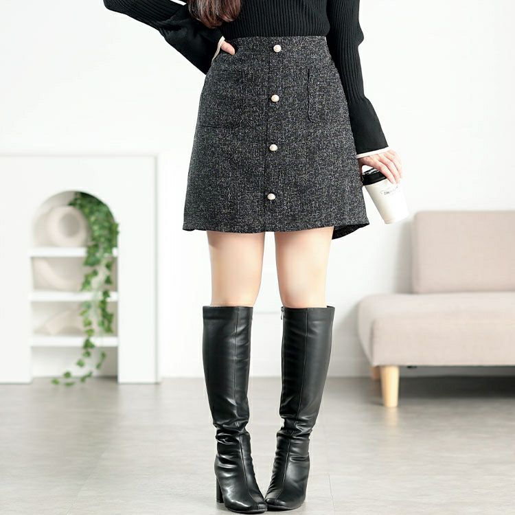 大きいサイズ レディース ツイードパールボタンセミタイトミニスカート tani-25277ll