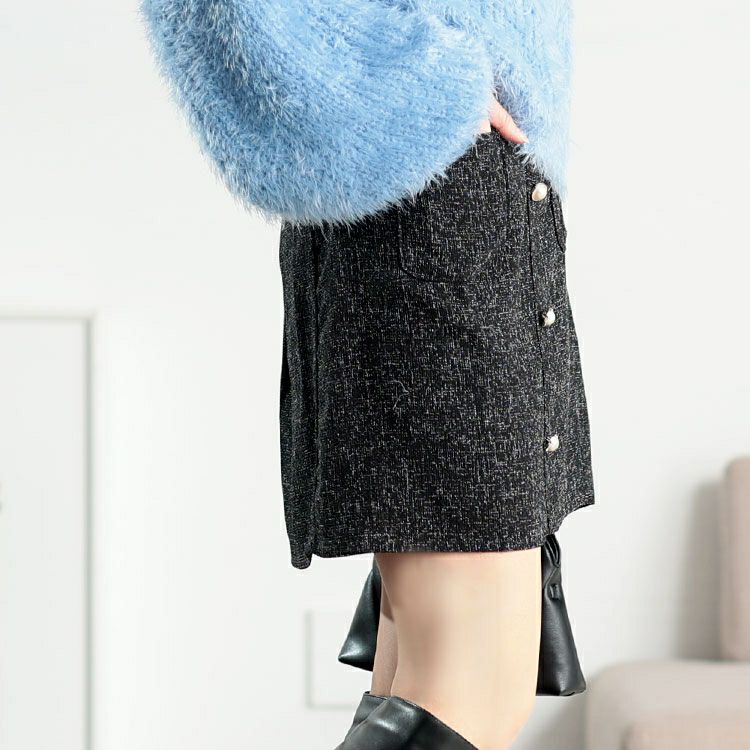 大きいサイズ レディース ツイードパールボタンセミタイトミニスカート tani-25277ll