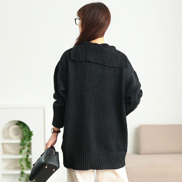 大きいサイズ レディース ハーフZIPリブ編み切り替えニット kt-43007