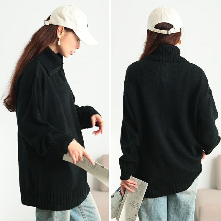 大きいサイズ レディース ハーフZIPリブ編み切り替えニット kt-43007