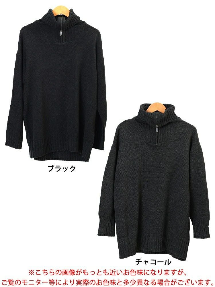 大きいサイズ レディース ハーフZIPリブ編み切り替えニット kt-43007