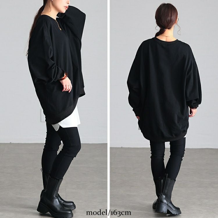 大きいサイズ レディース ラウンドネックオーバーサイズチュニック jp567
