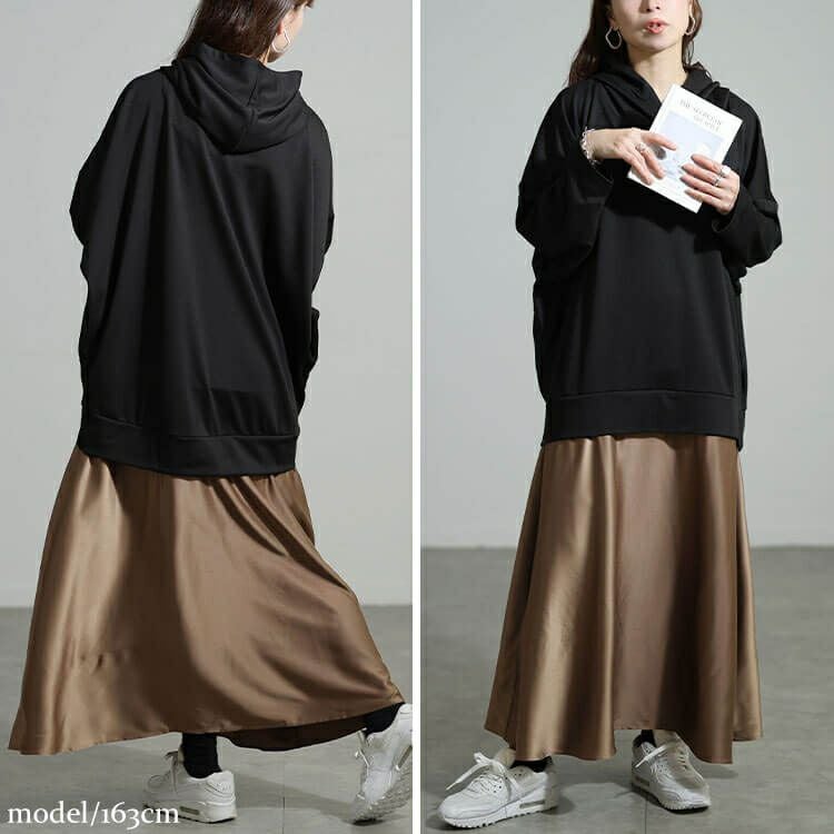 大きいサイズ レディース パーカードッキングサテンワンピース nw-25057