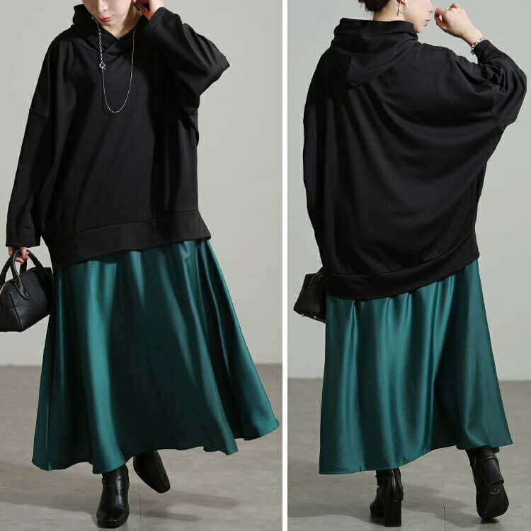 大きいサイズ レディース パーカードッキングサテンワンピース nw-25057