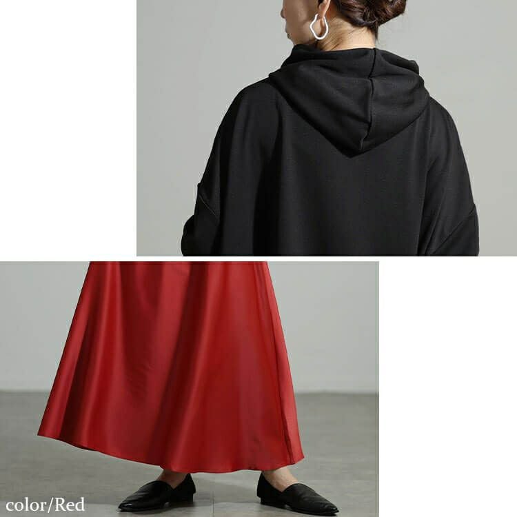 大きいサイズ レディース パーカードッキングサテンワンピース nw-25057