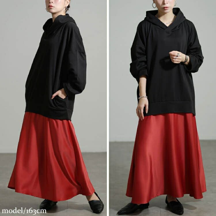 大きいサイズ レディース パーカードッキングサテンワンピース nw-25057