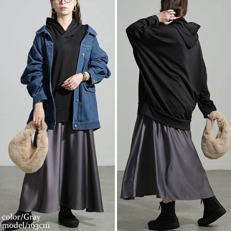 大きいサイズ レディース パーカードッキングサテンワンピース nw-25057