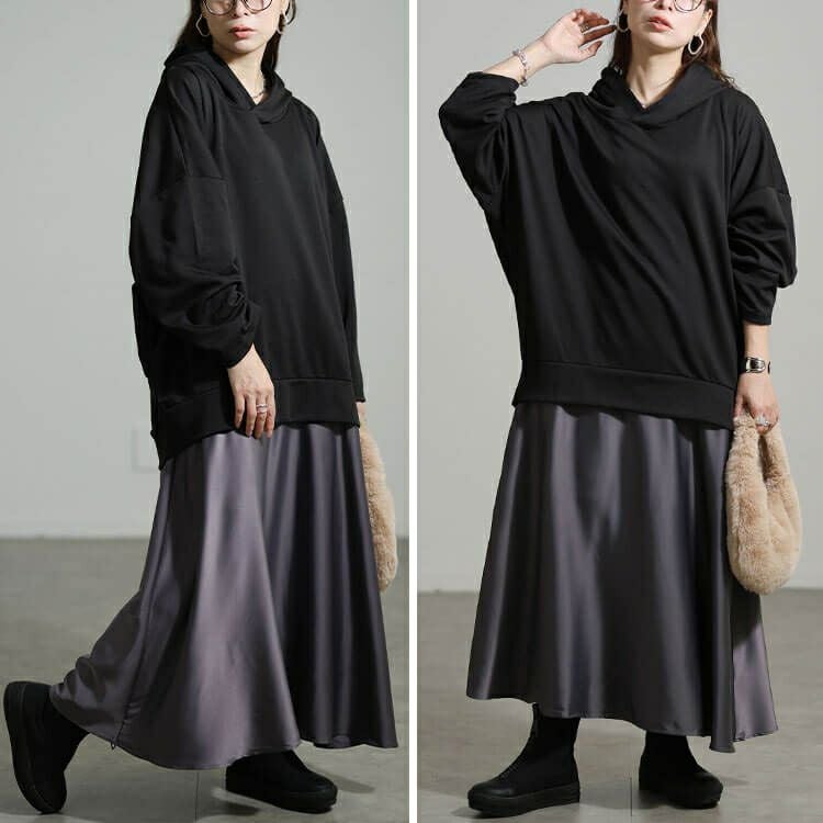 大きいサイズ レディース パーカードッキングサテンワンピース nw-25057