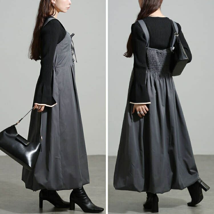 大きいサイズ レディース レースアップバルーンジャンパースカート nw-25055