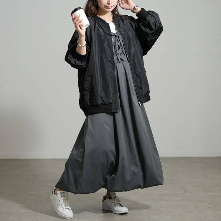 大きいサイズ レディース レースアップバルーンジャンパースカート nw-25055