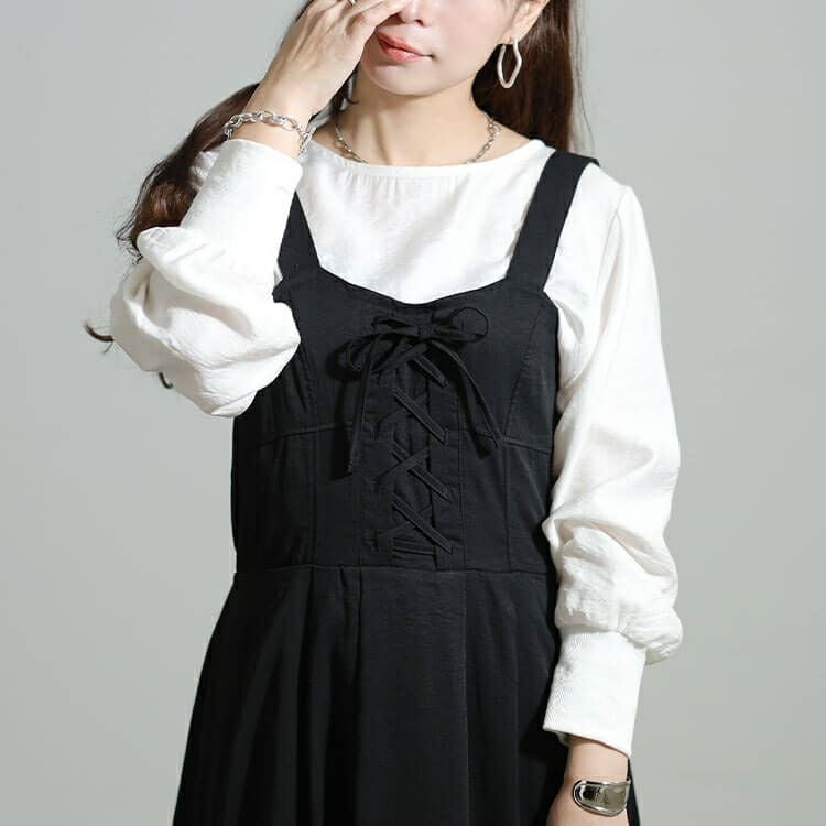 大きいサイズ レディース レースアップバルーンジャンパースカート nw-25055