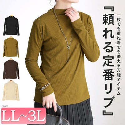 大きいサイズ レディース プチハイネックリブトップス goldy-1784