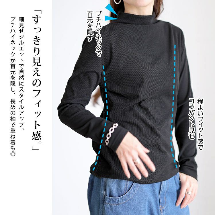大きいサイズ レディース プチハイネックリブトップス goldy-1784