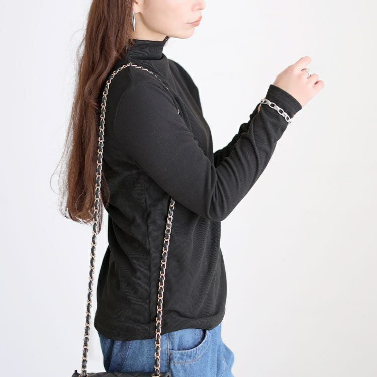 大きいサイズ レディース プチハイネックリブトップス goldy-1784