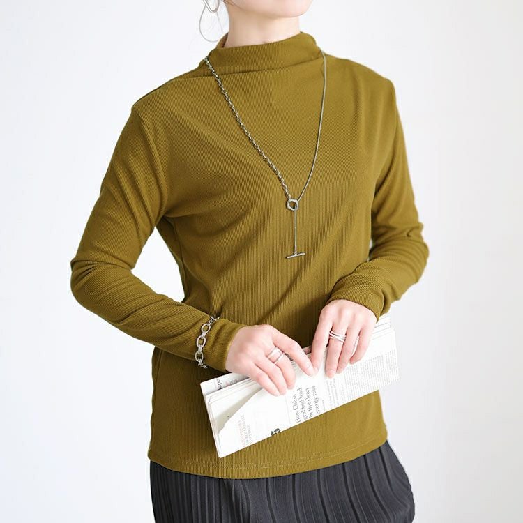 大きいサイズ レディース プチハイネックリブトップス goldy-1784