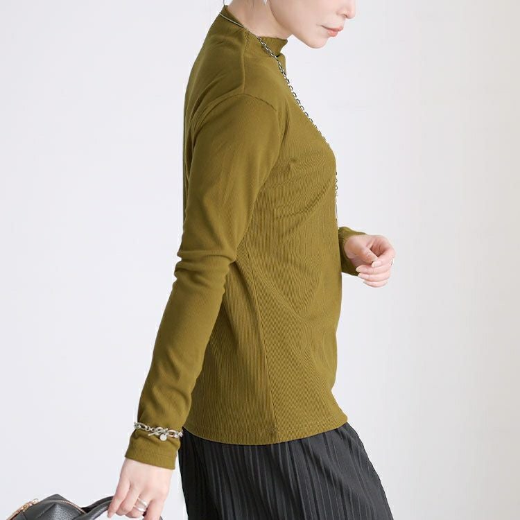 大きいサイズ レディース プチハイネックリブトップス goldy-1784