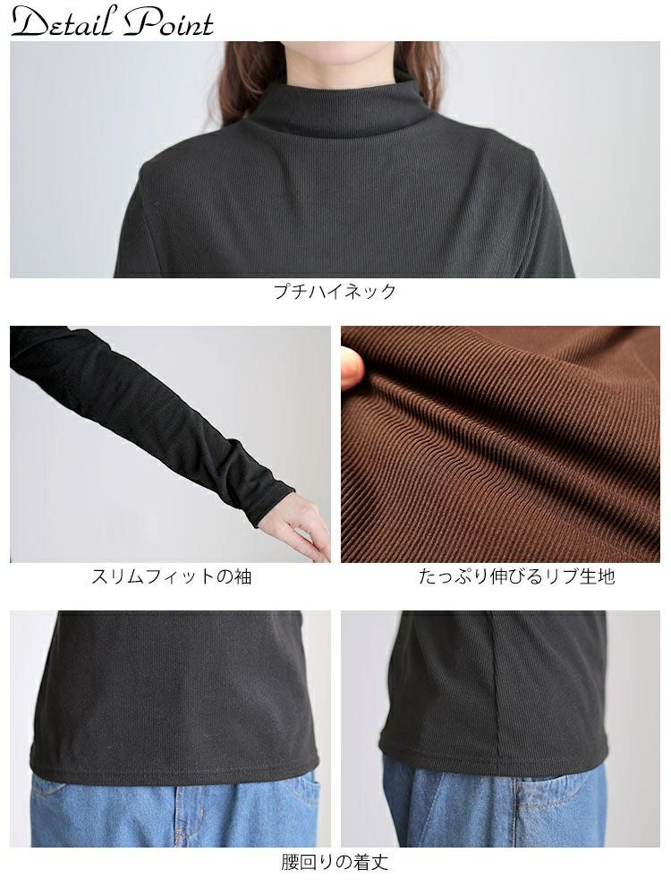 大きいサイズ レディース プチハイネックリブトップス goldy-1784