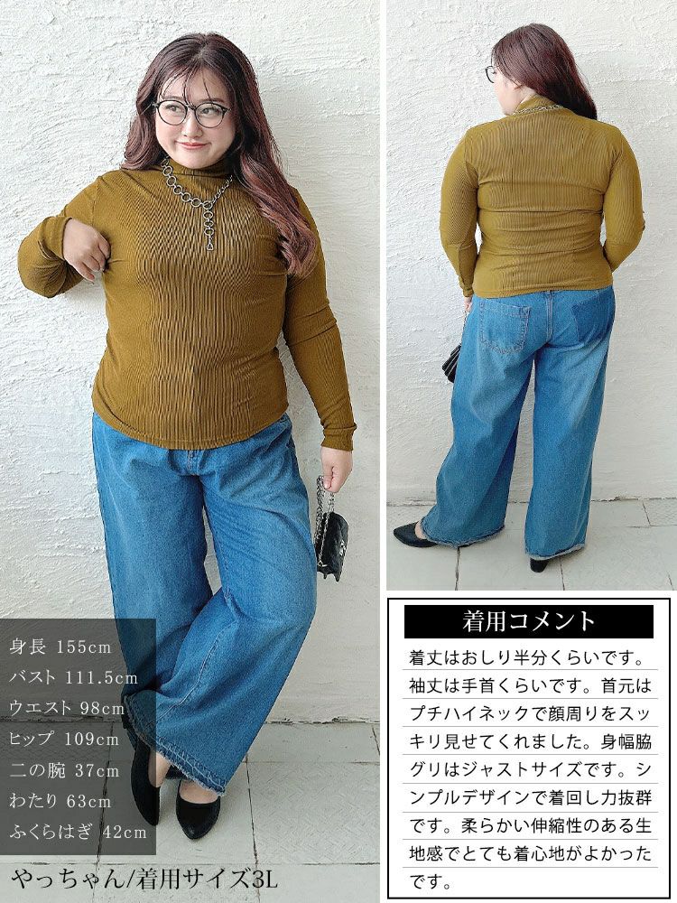 大きいサイズ レディース プチハイネックリブトップス goldy-1784