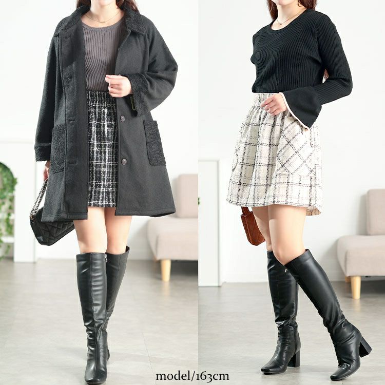 大きいサイズ レディース ファンシーラメツイードミニスカート tani-25279ll