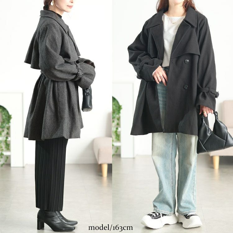 大きいサイズ レディース ベルト付きウール調トレンチコート tana-ww650054