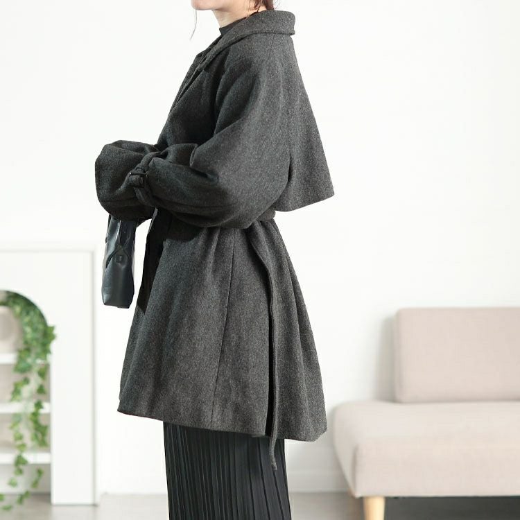 大きいサイズ レディース ベルト付きウール調トレンチコート tana-ww650054