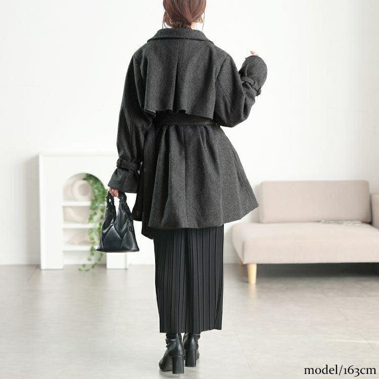 大きいサイズ レディース ベルト付きウール調トレンチコート tana-ww650054