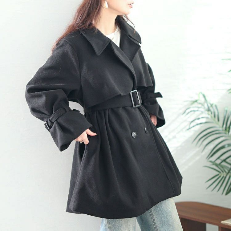 大きいサイズ レディース ベルト付きウール調トレンチコート tana-ww650054
