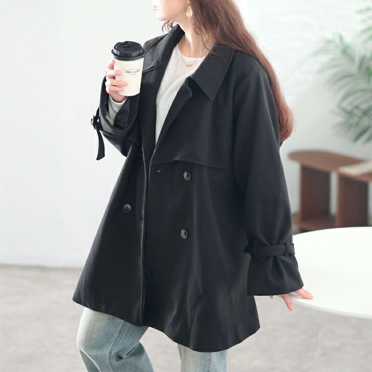 大きいサイズ レディース ベルト付きウール調トレンチコート tana-ww650054