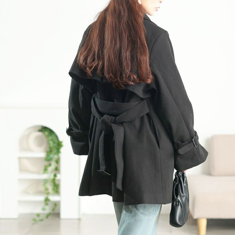 大きいサイズ レディース ベルト付きウール調トレンチコート tana-ww650054