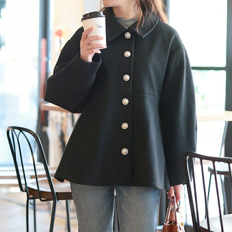 大きいサイズ レディース パールポタンペプラムショートコート tana-ww650053