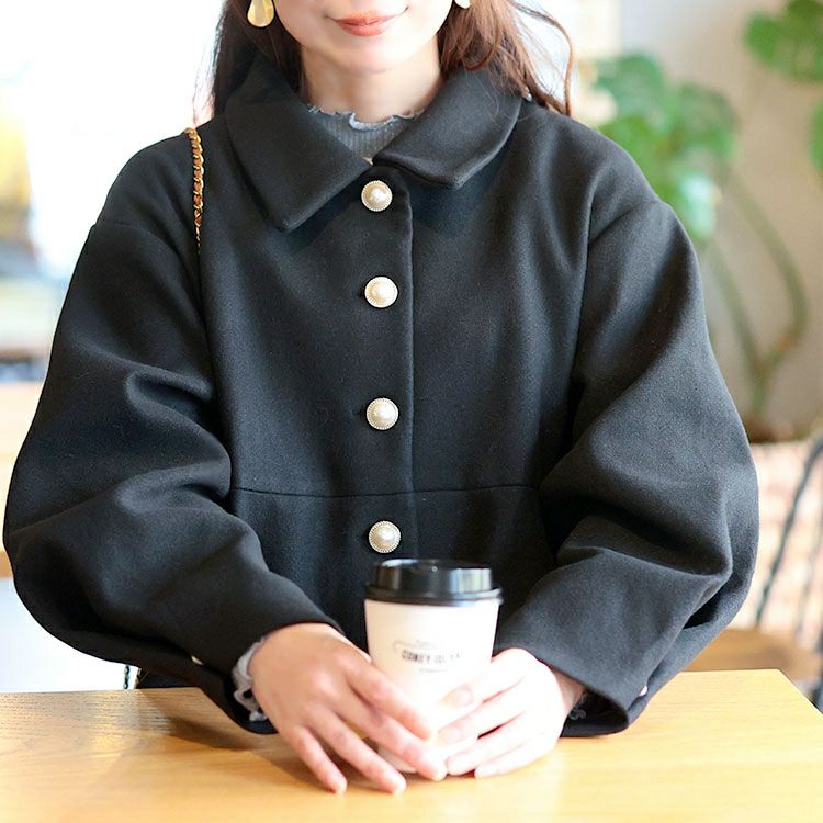 大きいサイズ レディース パールポタンペプラムショートコート tana