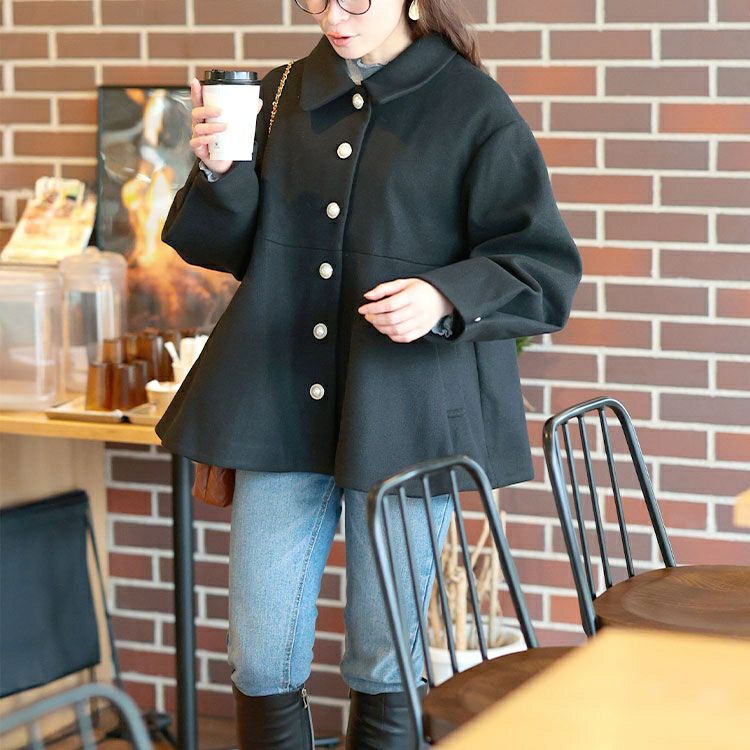 大きいサイズ レディース パールポタンペプラムショートコート tana-ww650053