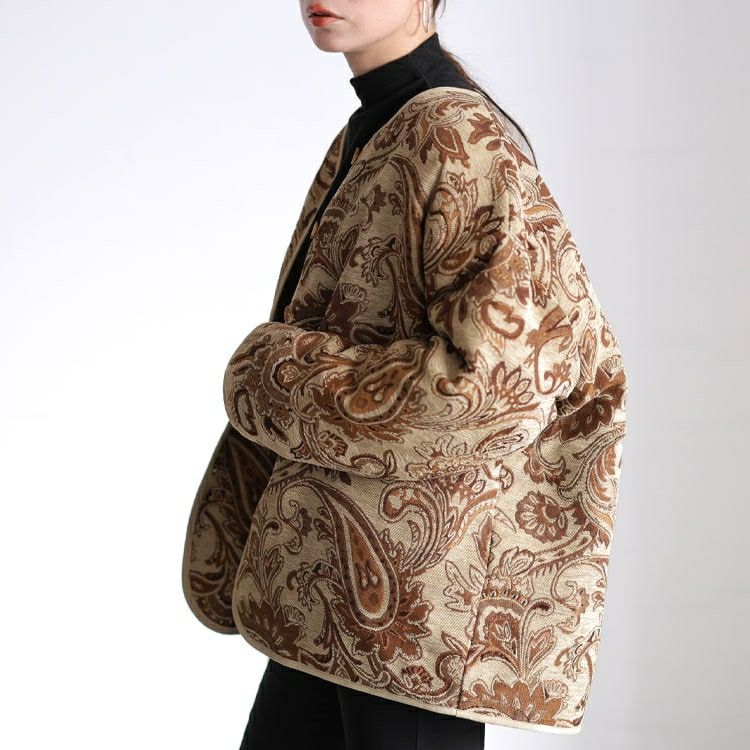 大きいサイズ レディース 配色パイピングペイズリー柄ジャケット sw-0833