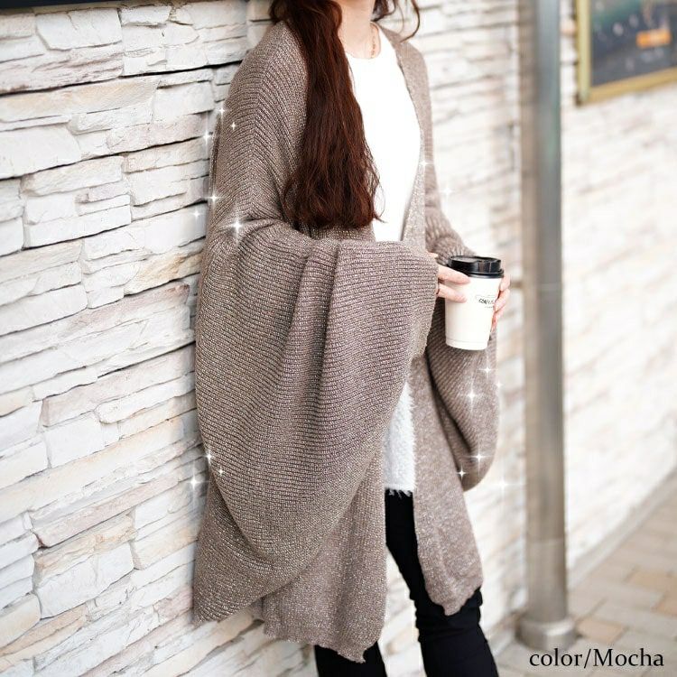 大きいサイズ レディース ハートボタンラメニットビッグカーディガン tog-1063