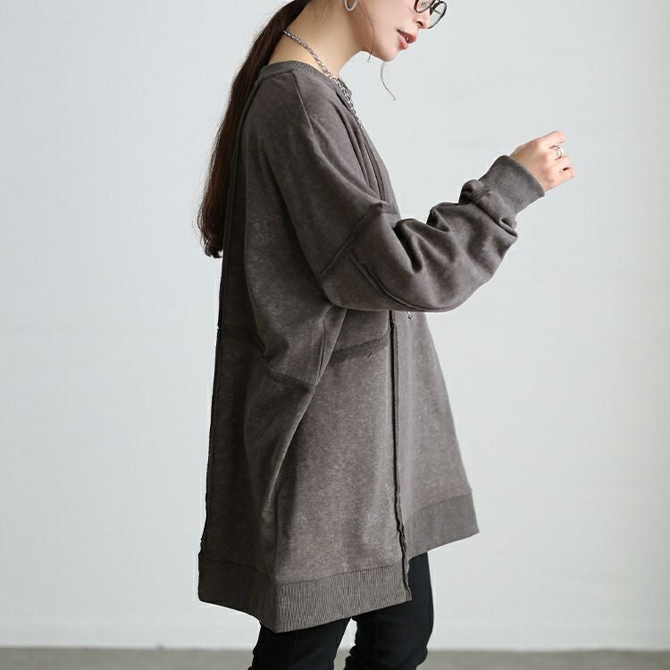 大きいサイズ レディース ブリーチ加工リメイク風ワイドチュニック maru-20031