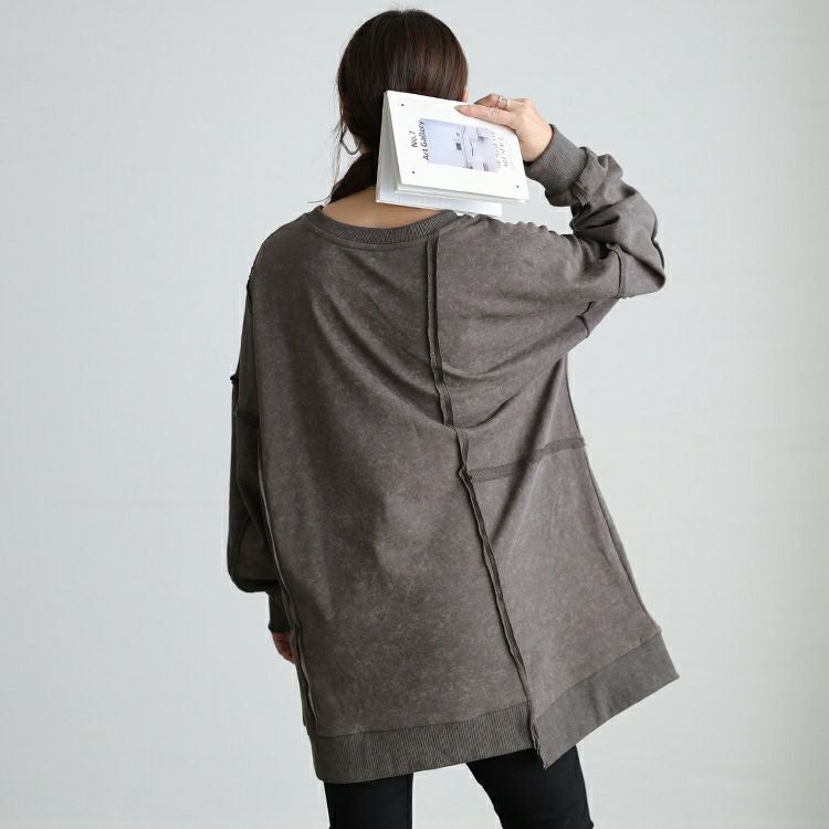 大きいサイズ レディース ブリーチ加工リメイク風ワイドチュニック