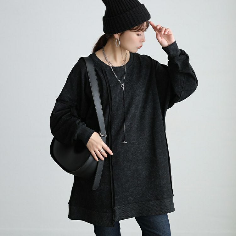 大きいサイズ レディース ブリーチ加工リメイク風ワイドチュニック maru-20031