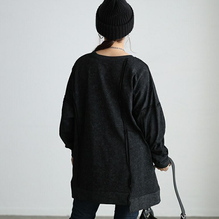 大きいサイズ レディース ブリーチ加工リメイク風ワイドチュニック maru-20031