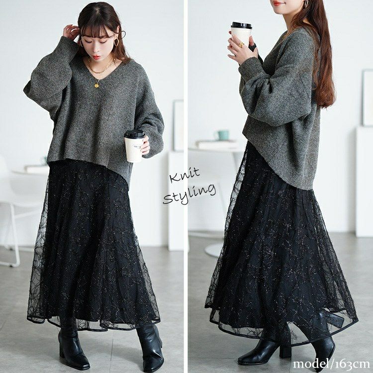 大きいサイズ レディース Vネッククロップドニット＆フリンジペプラムチュニック2点セット maru-20030