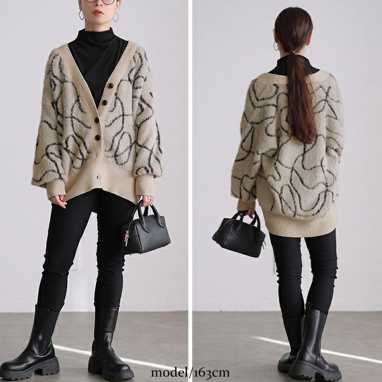 大きいサイズ レディース ライン柄シャギーニットカーディガン maru-20029