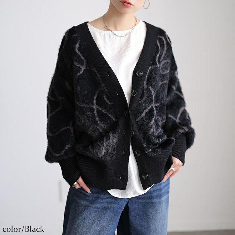 大きいサイズ レディース ライン柄シャギーニットカーディガン maru-20029