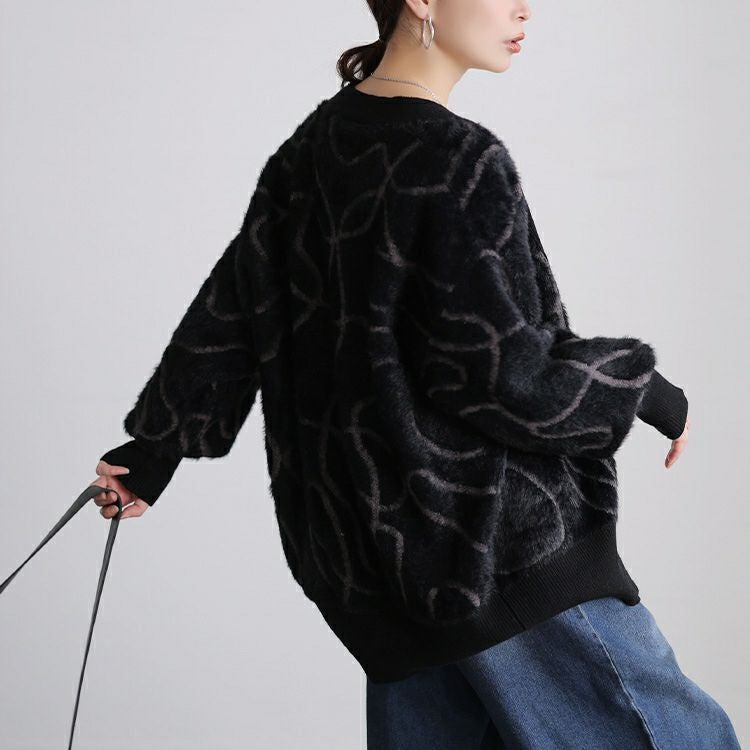 大きいサイズ レディース ライン柄シャギーニットカーディガン maru-20029