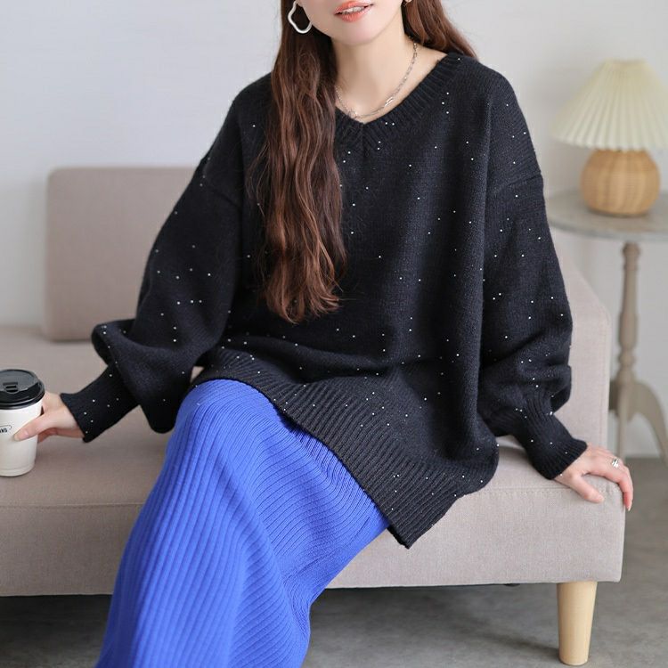 大きいサイズ レディース ボリューム袖パールニットチュニック maru-20028