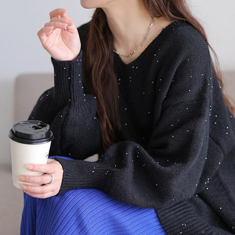 大きいサイズ レディース ボリューム袖パールニットチュニック maru-20028