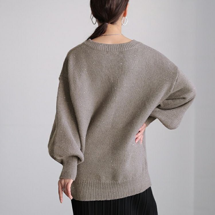 大きいサイズ レディース ボリューム袖スパンコールニットチュニック maru-20027