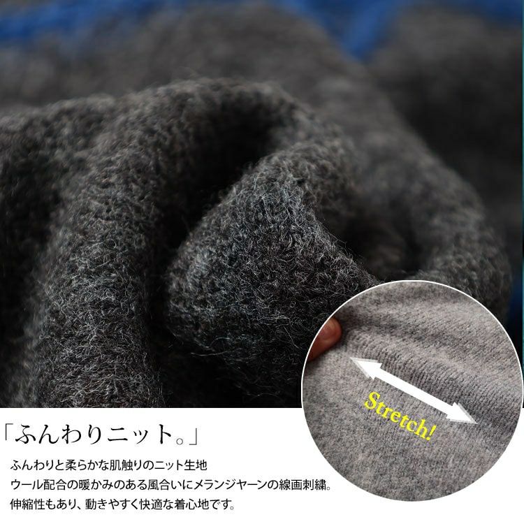 大きいサイズ レディース メランジラインVネックニットチュニック maru-20026