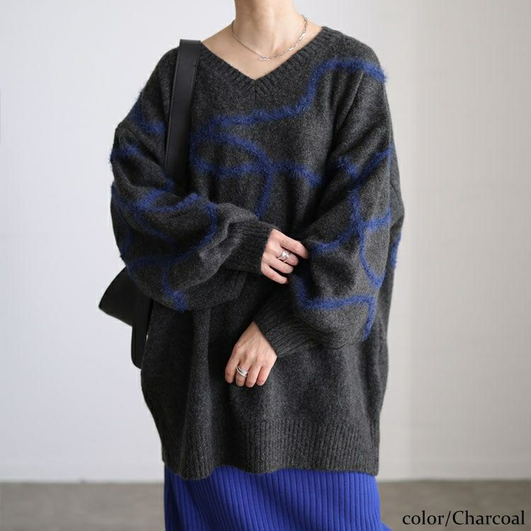 大きいサイズ レディース メランジラインVネックニットチュニック maru-20026